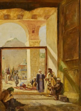  orientalista Lienzo - Atrio de la Mezquita Omeya de Damasco Gustav Bauernfeind Judío orientalista